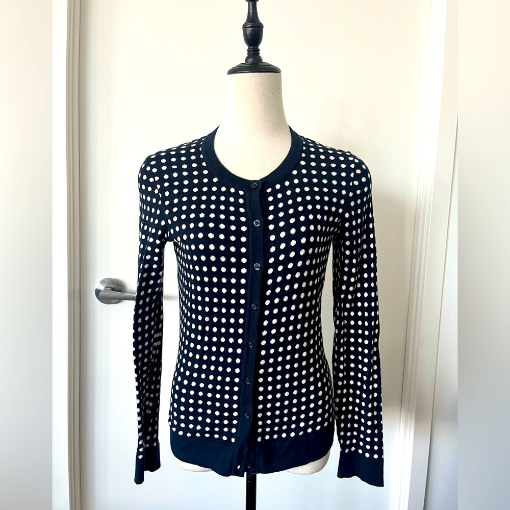 EUC Tommy Hilfiger Nave Polka Dot Cardigan Sweater